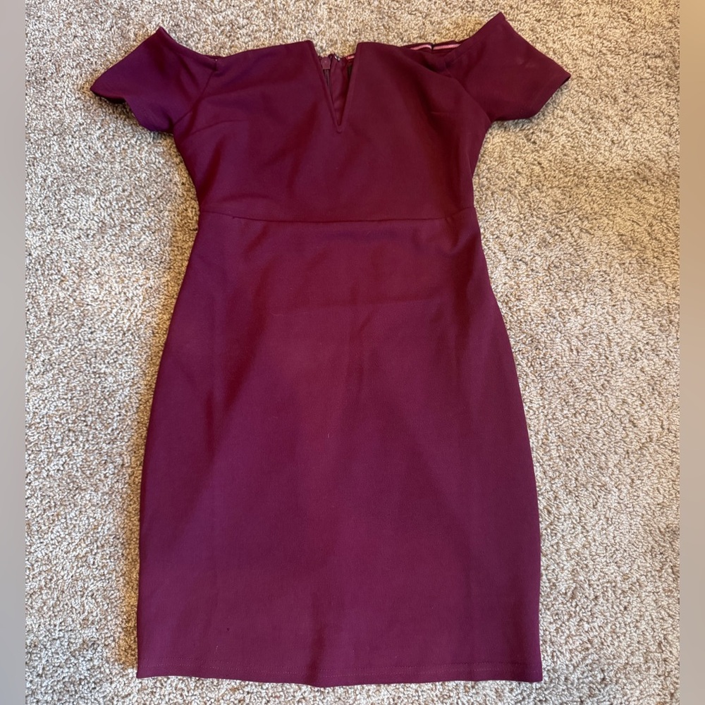 Lulu's Chic Off-Shoulder Burgundy Mini Dress